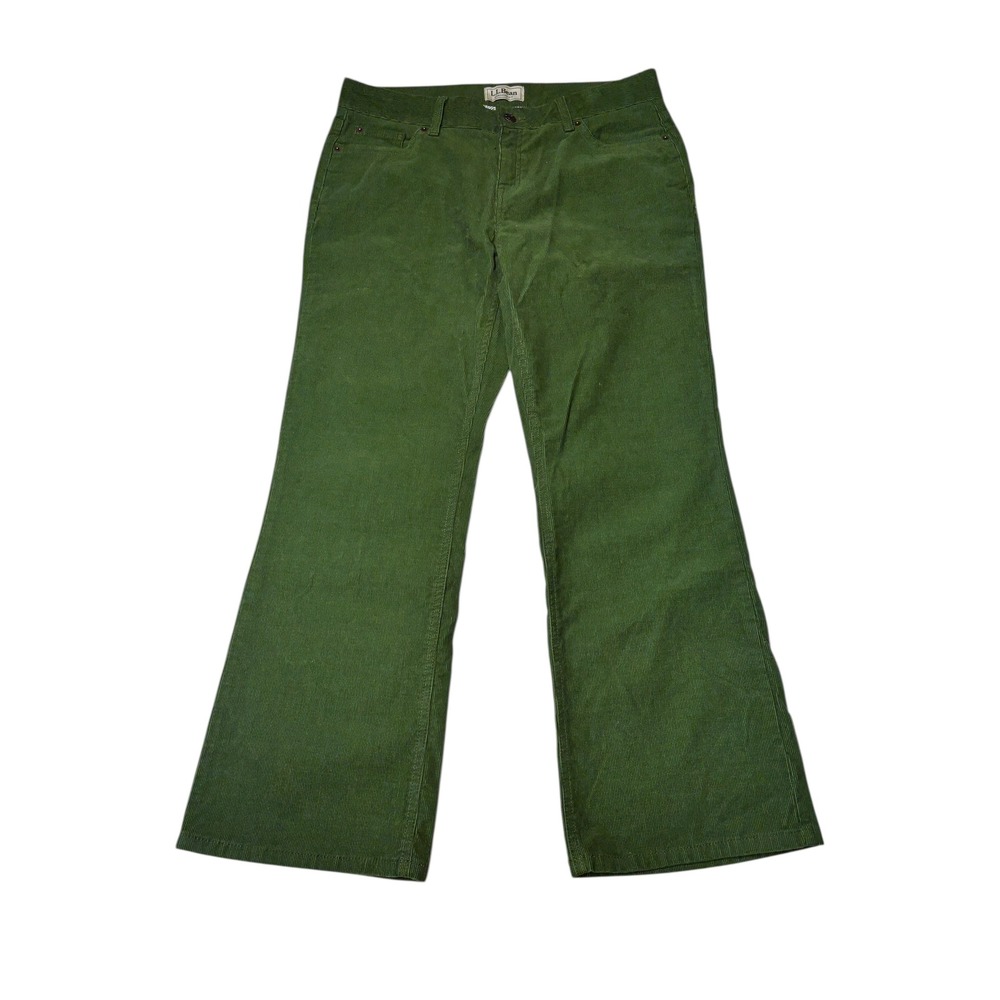 L.L.Bean Straight‎ Fit Corduroy Pants Green Women's Size 14 Petite 35x29